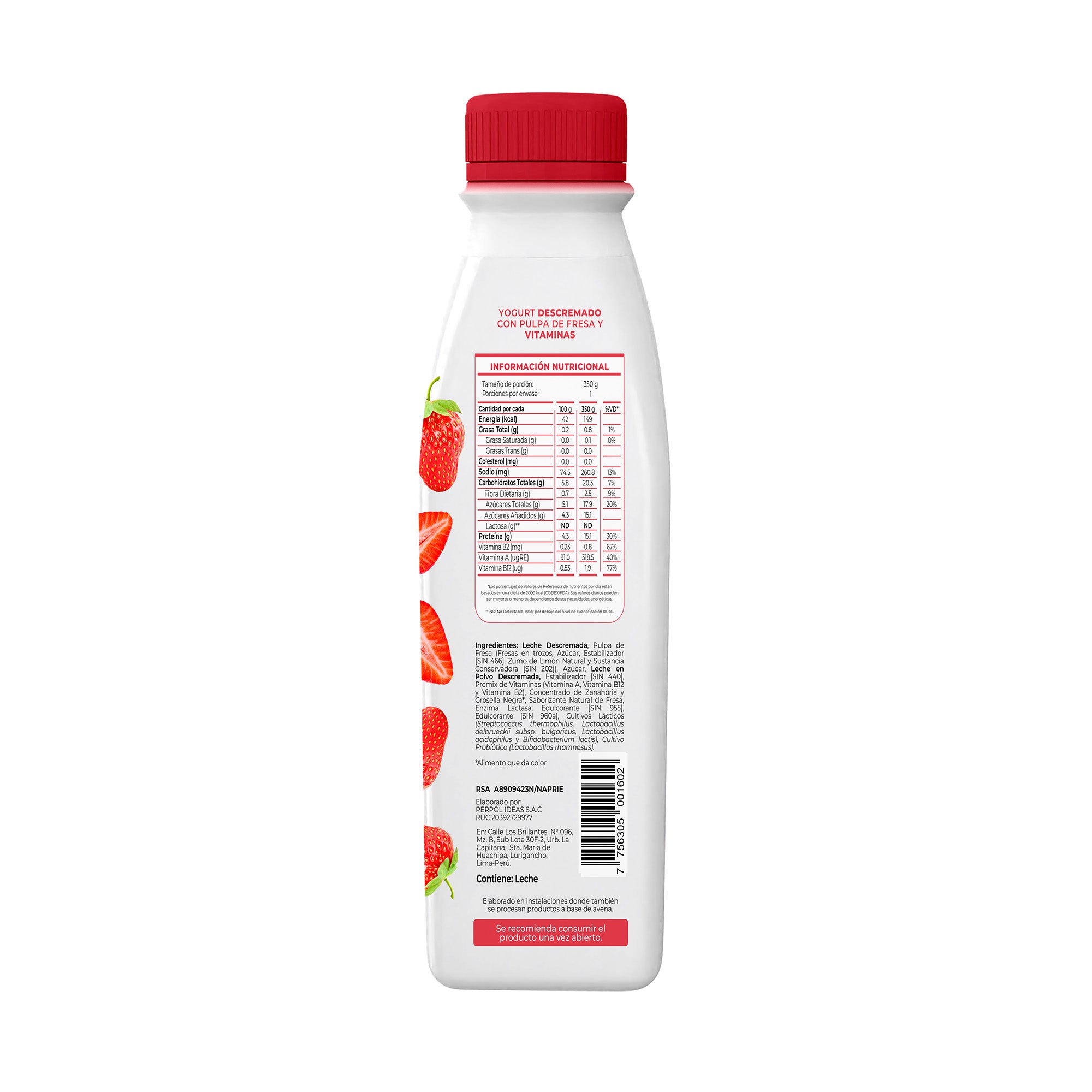 YOGURT BEBIBLE CON PROBIÓTICOS FRESA 350 g