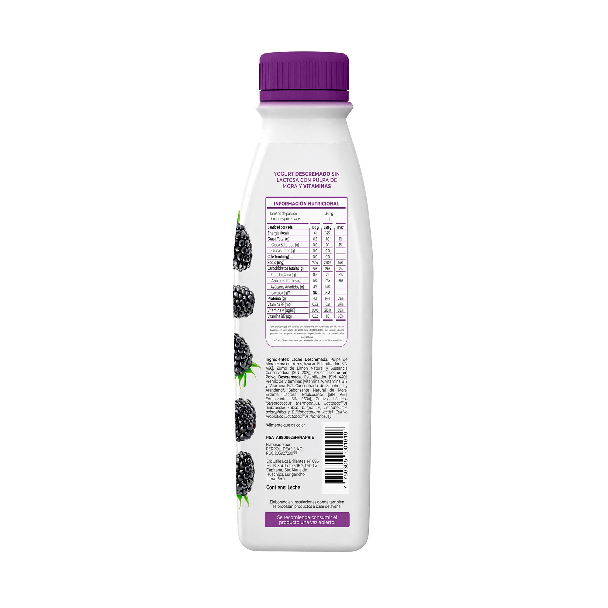 YOGURT BEBIBLE CON PROBIÓTICOS MORA 350 g